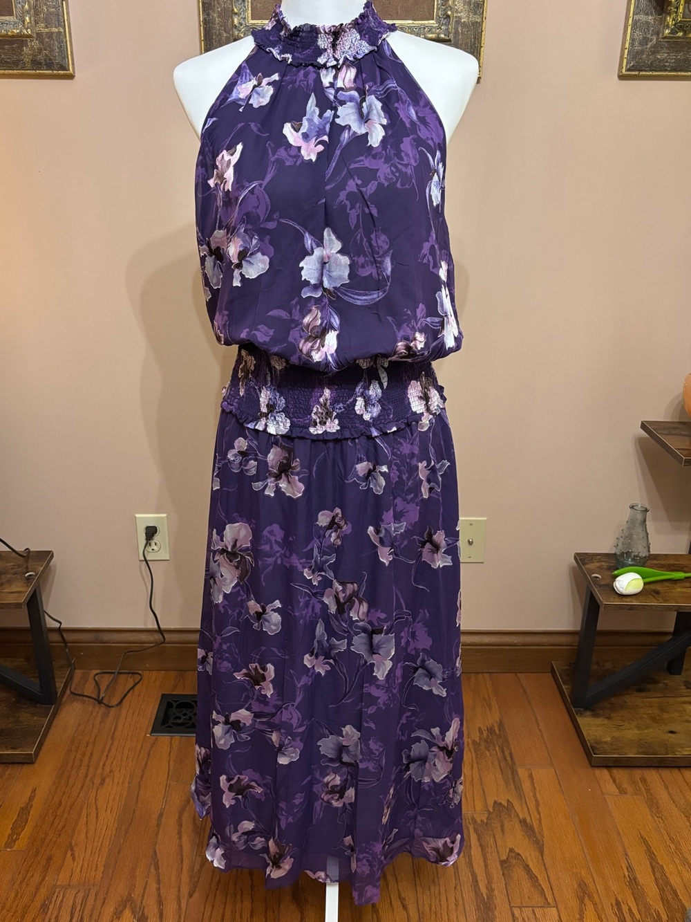 Purple Floral Halter Dress